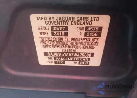 2007 Jaguar X-Type 3.0 из США, поврежденный, VIN SAJWA51A57WJ26388